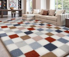 Area Rugs Living Room Bedroom 240x300cm, Large Fluffy Carpet Soft Shaggy Multicolored Checkered Rugs, Washable Area Rug Anti Slip, Fuzzy Carpets for Kids Room Nursery, Dorm Home Decor