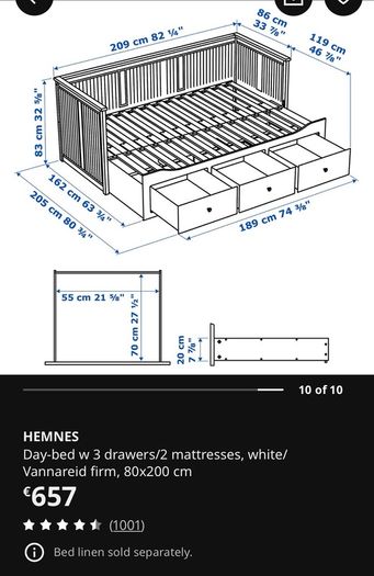 Hemnes Daybed with 2 mattresses + storage