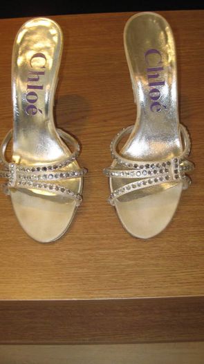 Chloe ladies champagne and diamante high heel sandals size 3 /Eu 36