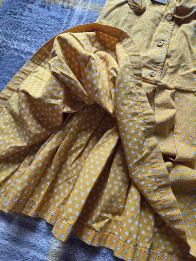 Vintage Style Next Girls Yellow Ditsy Floral Pleated Dress (3-4 Yrs)