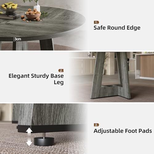 Round Dining Table for 4-6 People, Grey Kitchen Table, 120CM Farmhouse Dinning Tables, Wooden Stylish Dining Tables, No Shaking, for Kitchen and Living Room, Easy to Assemble (only table)