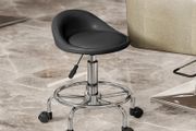 Height-Adjustable Rolling Stool with Backrest, Swivel Stool 59-75 cm, 360 Rotatable, Black