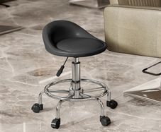 Height-Adjustable Rolling Stool with Backrest, Swivel Stool 59-75 cm, 360 Rotatable, Black