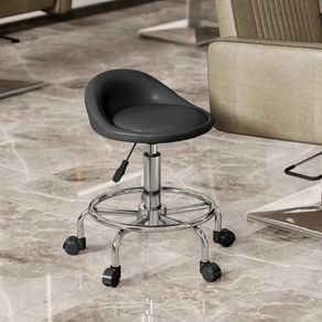 Height-Adjustable Rolling Stool with Backrest, Swivel Stool 59-75 cm, 360 Rotatable, Black