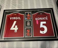 Virgil van Dijk & Konate signed jerseys in frame.