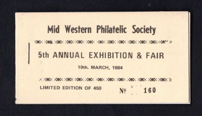 1984 Ireland Mid Western Exhibition Booklet with 26p Macha 150th Anniversary of Irish Railways Commemorative Stamp Mint Never Hinged (MNH) no 160