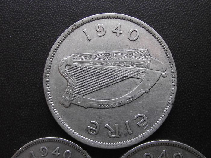 1940 Irish Republic. Set of 3 Silver Coins: Half Crown&Florin&Shilling
