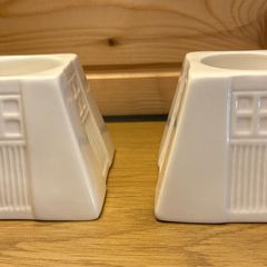 Pair of Belleek Living "Inspired" Porcelain Votive Tealight Candle Holders Art Deco Style