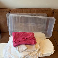 Bed sheets, pillow covers, duvets covers, towel and storage bins