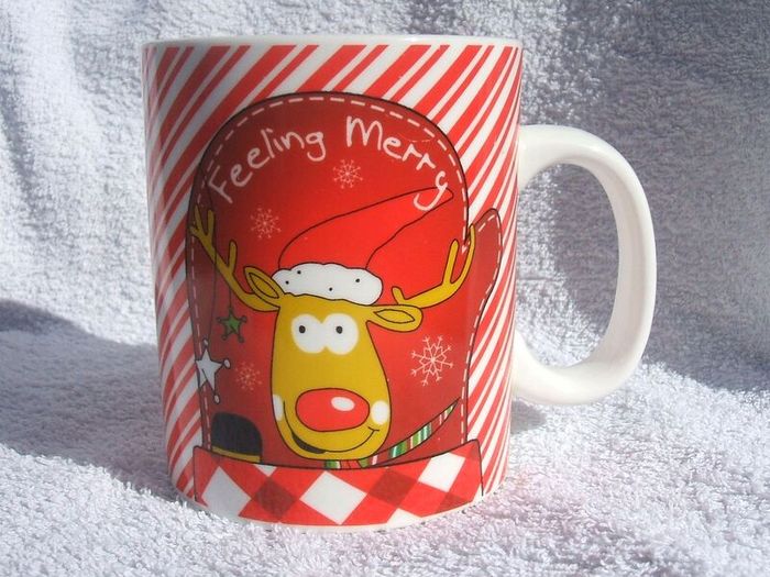 FEELING MERRY (Primark Home, Pennys) - a very large Christmas themed porcelain mug  (excellent unused condition)