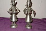 Pair of Antqiue Indian Hindu silver tone Musician Figures