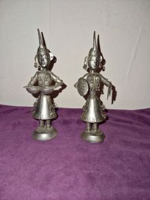 Pair of Antqiue Indian Hindu silver tone Musician Figures