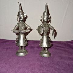 Pair of Antqiue Indian Hindu silver tone Musician Figures