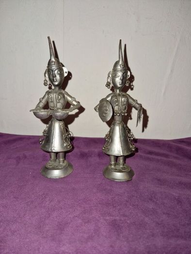 Pair of Antqiue Indian Hindu silver tone Musician Figures