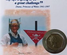 Lady Diana Angola Landmines BUNC Rare higher value year 1993 50p coin stamp cover