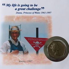 Lady Diana Angola Landmines BUNC Rare higher value year 1993 50p coin stamp cover