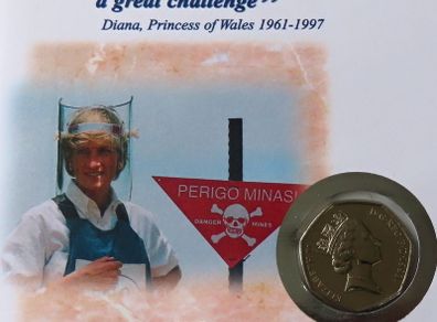 Lady Diana Angola Landmines BUNC Rare higher value year 1993 50p coin stamp cover