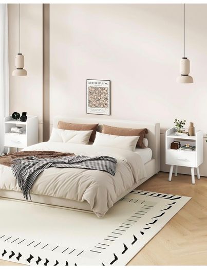 Bedside Table Set of 2, Nightstand, Side Table, Wooden Sofa End Table with Fabric Drawer, Open Shelf, Solid Wood Legs, 39x29x63 cm, for Bedroom, Living Room, White