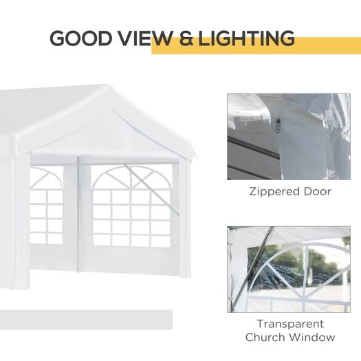 4 x 8m Heavy-duty Outdoor Carport Party Event Tent, Patio Gazebo Canopy Pavilion with 4 Sidewalls, 8 Windows, White
