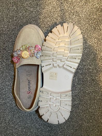Seastar Blue Jewelled Beige Loafers