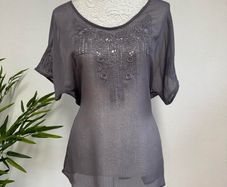 Sheer embroidered grey blouse top | NWT Size UK12