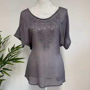 Sheer embroidered grey blouse top | NWT Size UK12