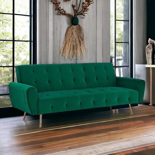 Luxury Velvet Sofa Bed with Golden Legs green