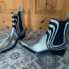 RARE! Paco Rabanne H&M Shimmering Metallic Leather Chelsea Boots Limited Collaboration