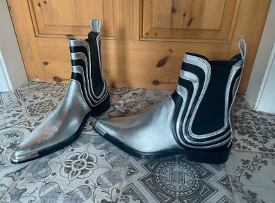RARE! Paco Rabanne H&M Shimmering Metallic Leather Chelsea Boots Limited Collaboration