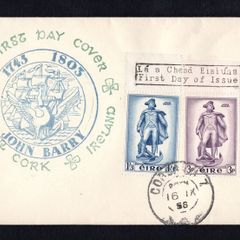 1956 Ireland To Commemorate The unveiling of a Statute to Commodore John Barry , Founder of the US Navy Commemorative Stamps Illustrated First Day Cover (FDC)