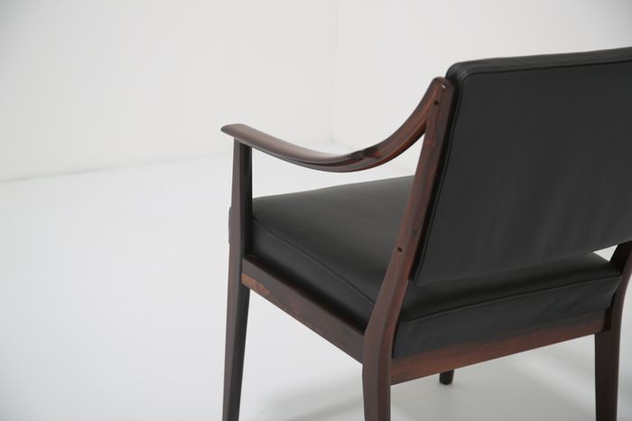 Vintage Rosewood and Black Leather Armchair by Karl Erik Ekselius for JOC Vetlanda, 1960s