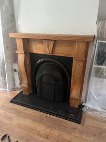 Classic Fireplace Set Wooden Surround Metal Panel Hearth