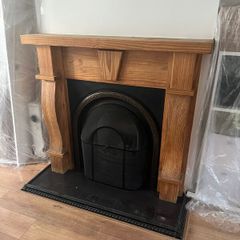 Classic Fireplace Set Wooden Surround Metal Panel Hearth