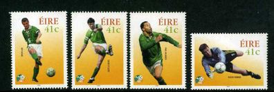 2002 Ireland World Cup Football/ Soccer Heroes (Packie Bonner, Roy Keane, Paul McGrath & David O'Leary) Commemorative Stamps Mint Never Hinged (MNH)