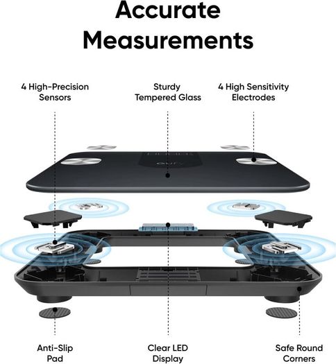 Weighing Scales for Body Weight, Digital Bathroom Scales with Bluetooth, Body Fat Scales, 12 Measurements, Weight/Body Fat/BMI, Fitness Body Composition Analysis, Black, lbs/kg, Smart Scale A1