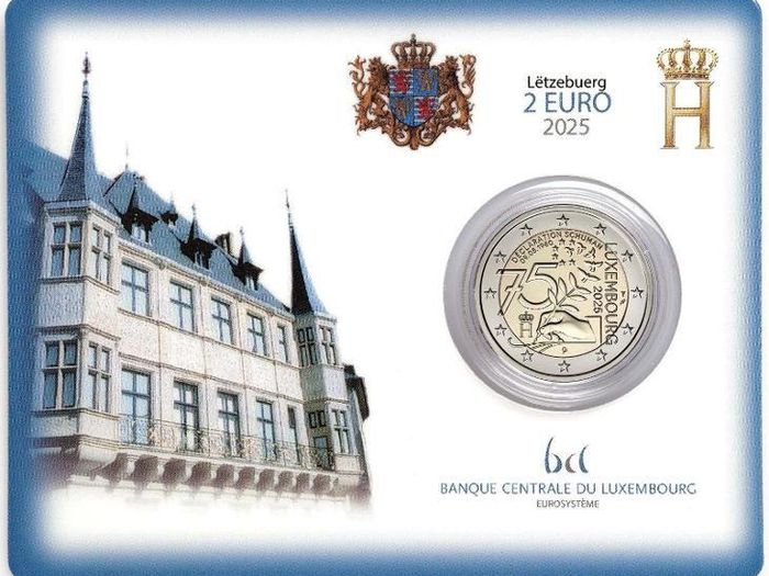 Luxembourg 2 Euro Commemorative Coin 2025 - The Schuman Declaration. BU. Coincard
