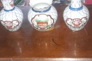 Vintage 3 Chinese Mini Vases. The set includes two slender necked vases and one wider Scalloped Rim Jar, in good condition, postage available or collection