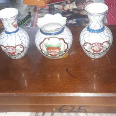 Vintage 3 Chinese Mini Vases. The set includes two slender necked vases and one wider Scalloped Rim Jar, in good condition, postage available or collection