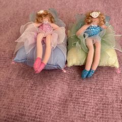 Fairies - 2 cute little Fairy Dolls on cushions