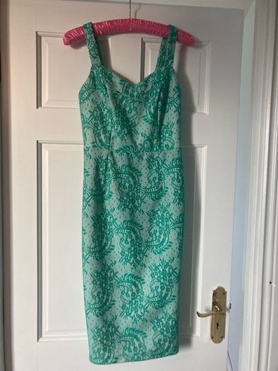 New Look fitted midi dress green and white size 8