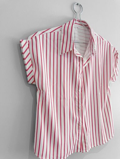 New Pink + White Striped Short Sleeve Shirt