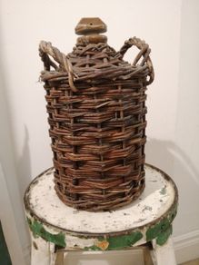 Antique Wicker Stoneware Whisky Bottle