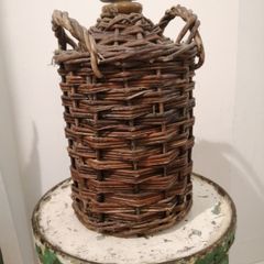 Antique Wicker Stoneware Whisky Bottle
