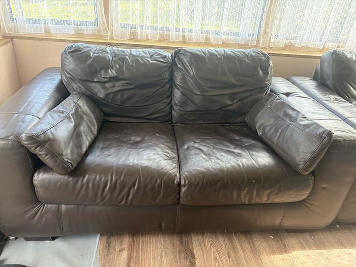 FREE Two x Brown leather 2 seater sofas