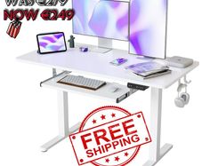 NEW SALE | Height Adjustable Electric Standing Desk with Keyboard Tray, 120 x 60 cm Sit Stand up Desk