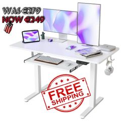 NEW SALE | Height Adjustable Electric Standing Desk with Keyboard Tray, 120 x 60 cm Sit Stand up Desk