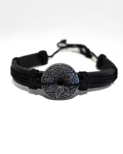 Leather Viking Rune Norse Shield Bracelet Wrist Band Adjustable Arm Band 19cm