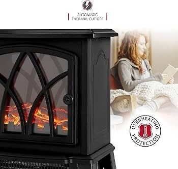 NEW SALE | Electric Fireplace Stove Heater 2000W with Fire Flame Effect, 2 Heat Settings, Adjustable Thermostat, Freestanding Portable Electric Log Wood Burner Effect