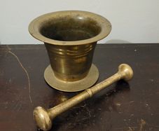 19th C apothecary brass pedestal & mortar
