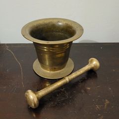19th C apothecary brass pedestal & mortar